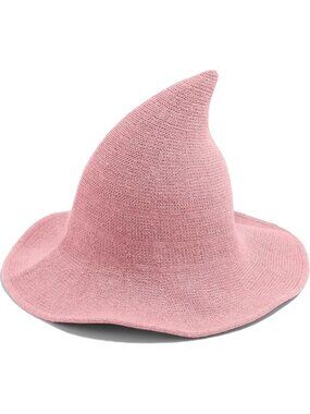 🎃Women's Pink Wide Brim Foldable Classic Wool Knitted Wizard Witch Hats